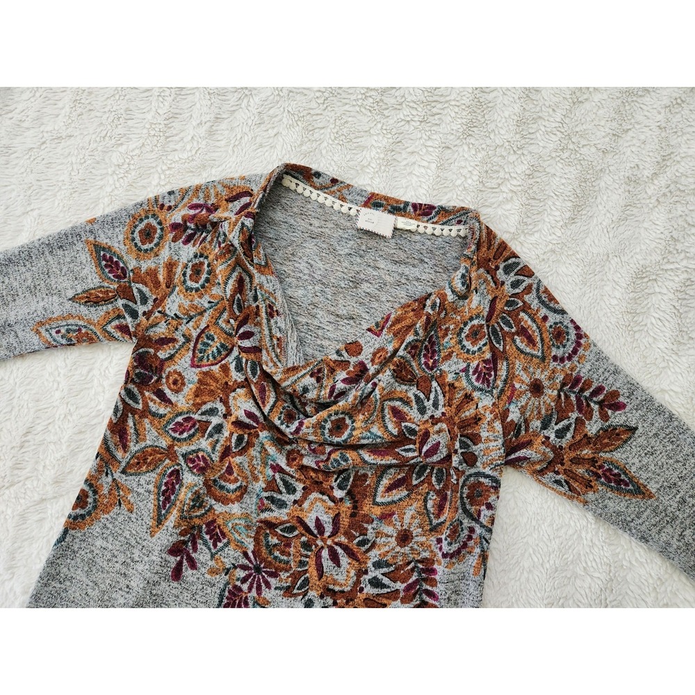 Anthropologie‎ Postmark 9-H15 Draped Neck Jacaranda Top Medium 3/4 Sleeve Gray